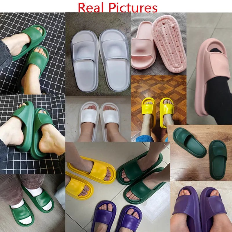 Soft EVA bathroom flip-flops with thick non-slip sole in multiple colour choices on a white background.