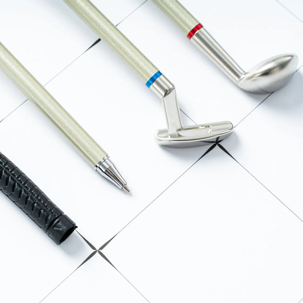 Metal suit ballpoint pen with golf design, bullet tip 0.7 mm, dimensions 18.5 x 9.4 x 2.2 cm