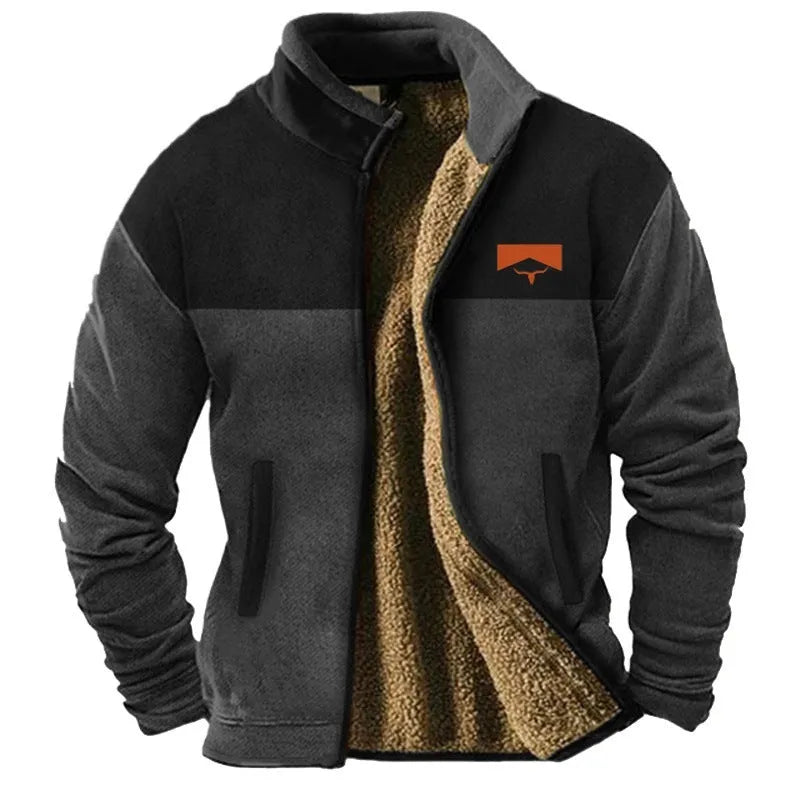 Men's green padded polyester coat with regular length and fleece lining on size chart