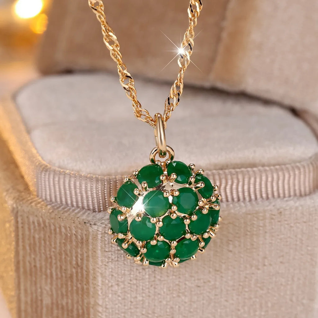 Round emerald full diamond necklace with geometric pendant on adjustable 51-60cm chain