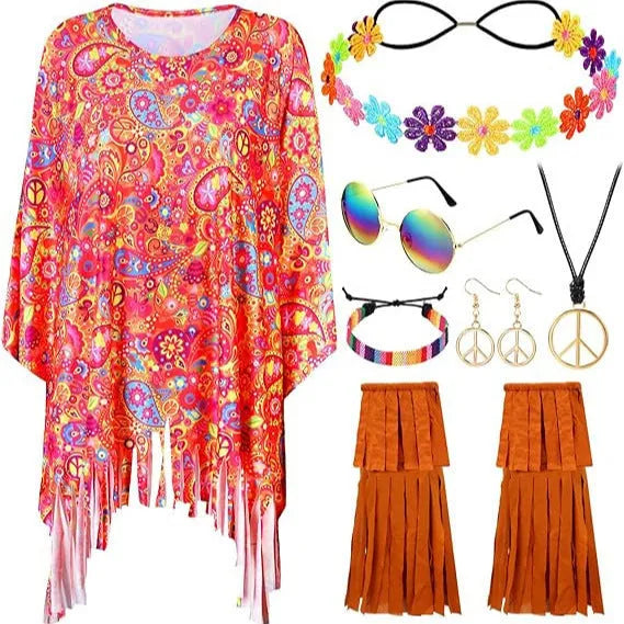 Tie dye cloak costume with bell sleeves in colourful printing pattern for Halloween parties