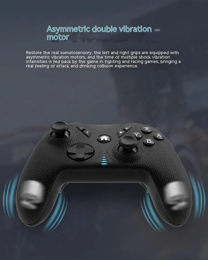 Black wireless game controller with textured grip for Nintendo, smartphone, and PC use