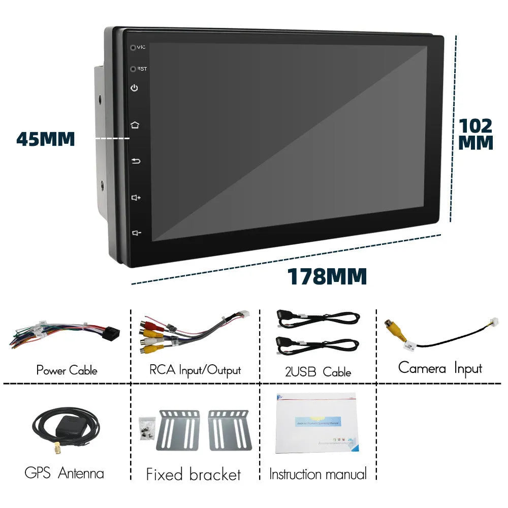 Black universal 7 inch CarPlay GPS navigation system with radio functions for vehicles