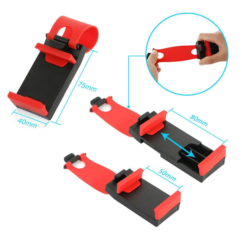Black universal car steering wheel clip mount holder with smartphone for GPS navigation