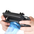 Black mobile game controller with ergonomic grips and action buttons for smartphone gaming