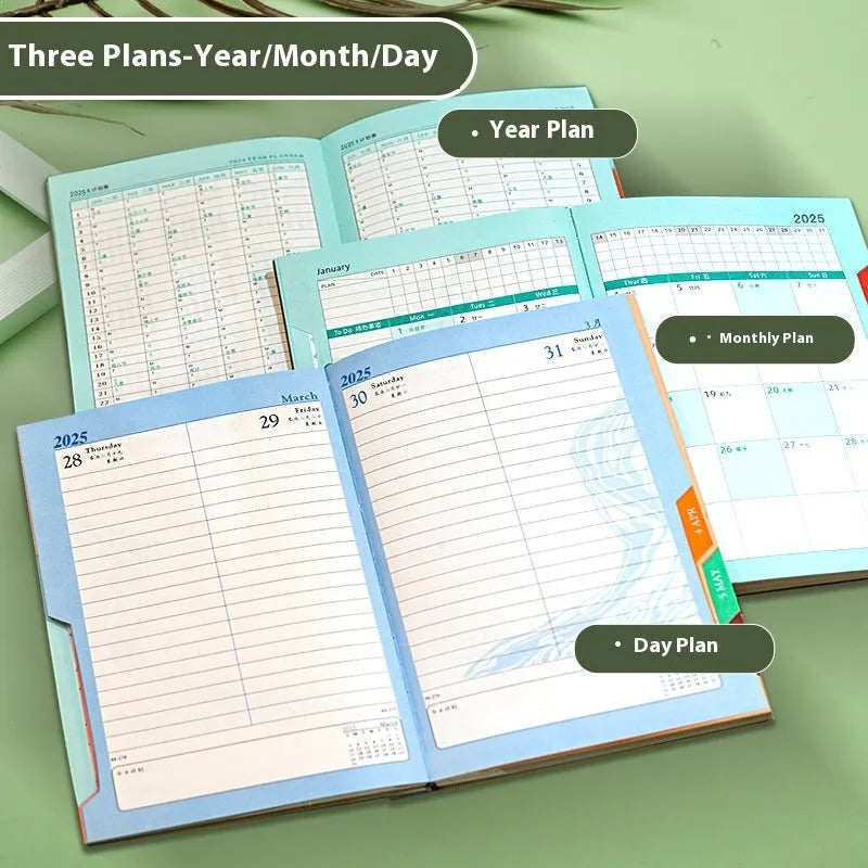 A5 business notepad with striped PU leather cover open on 80g wood-free paper, shown in Sky Blue colour.