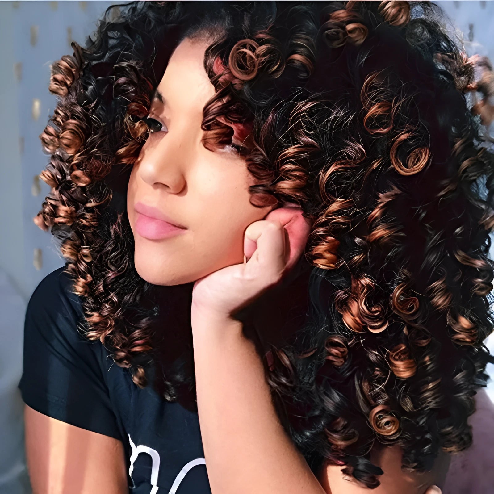 European and American brown wig 16 inch 40cm high temperature silk full mechanism with OPP bag