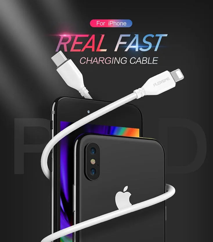 White braided USB-C to Lightning cable measuring 1 metre with connectors shown