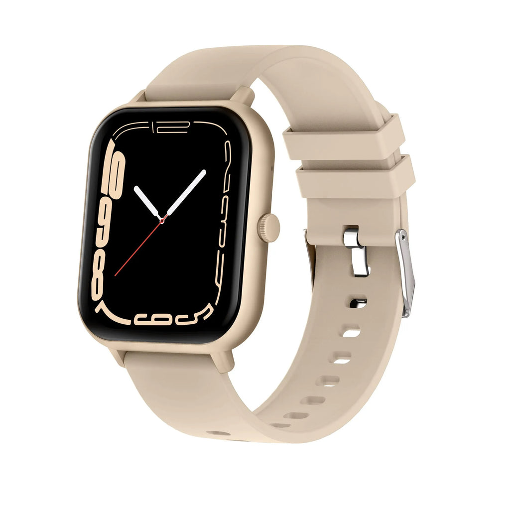 Bluetooth smart watch with AI voice heart rate monitoring in black, silver gray, pink and khaki colours
