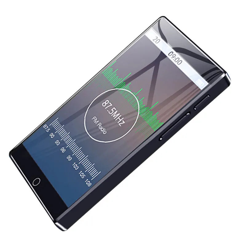Black Ruizu H1 8GB MP3 MP4 player with 4-inch touch screen showing media interface.