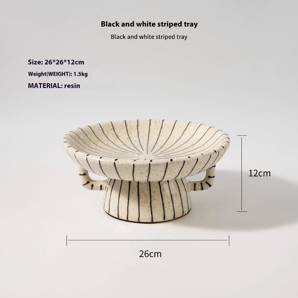 Black and white striped synthetic resin dessert plate with 15cm diameter for retro kitchen decor