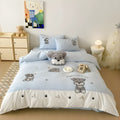 Cute cartoon Schnauzer dog pattern on a thickened cotton bedding set with embroidery.