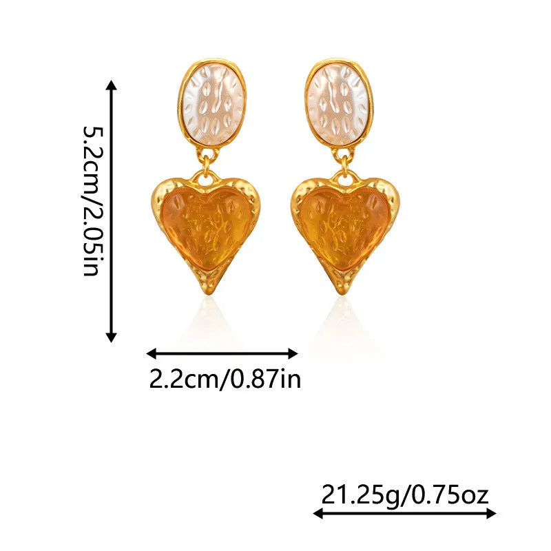 Silver needle pleated oval love heart stud earrings in purple, red, green, and yellow/white alloy colours.
