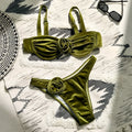 Women's A371 Green 3D floral pattern swimsuit brief on a mannequin.