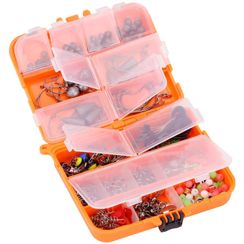 Weihe 257-piece fishing lure accessories set in orange ABS storage box