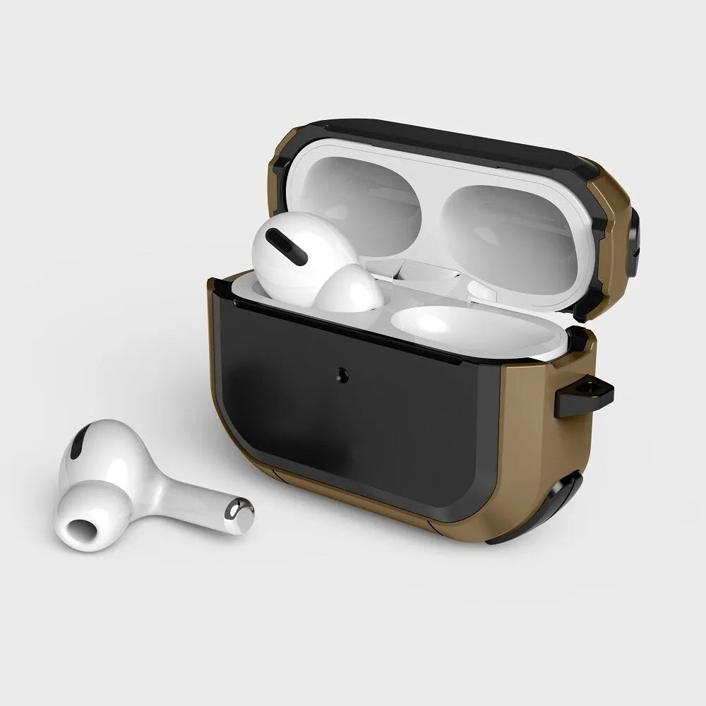 Black TPU and PC protective shell case for Apple AirPods 1, AirPods 2, and AirPods Pro.