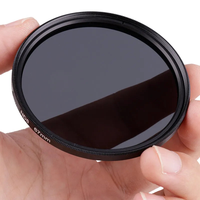 Digital camera ND8 neutral density filter with aviation aluminium frame showing thread sizes from 49mm to 82mm