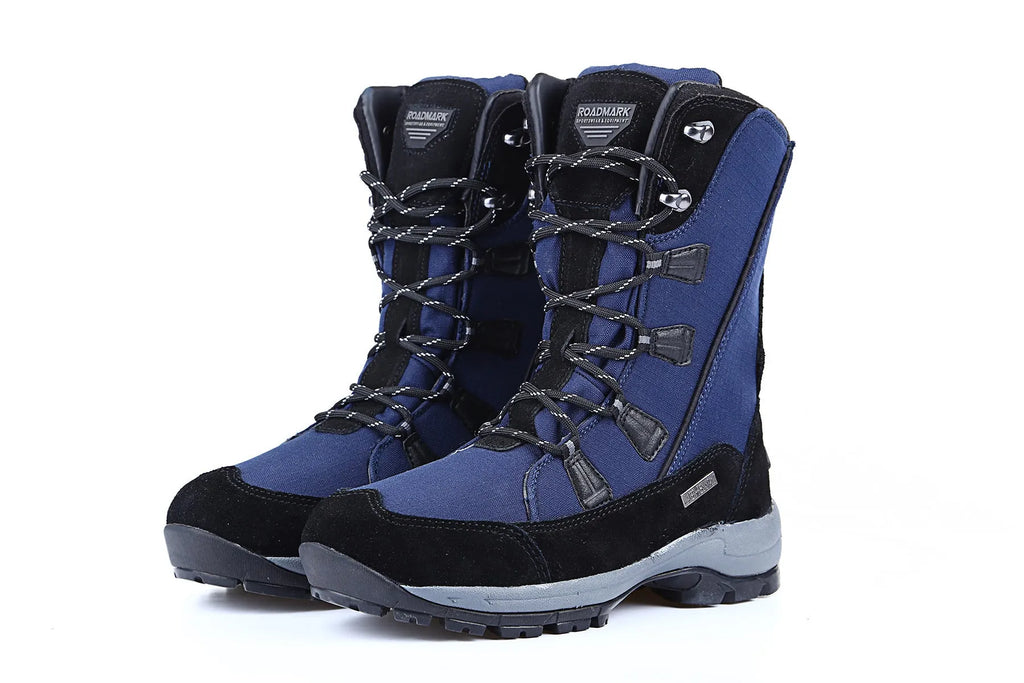 Women's genuine leather mid-calf thermal snow boots with round toe and rubber sole