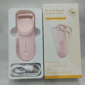USB-charged electric heating eyelash curler in plastic casing on a white background