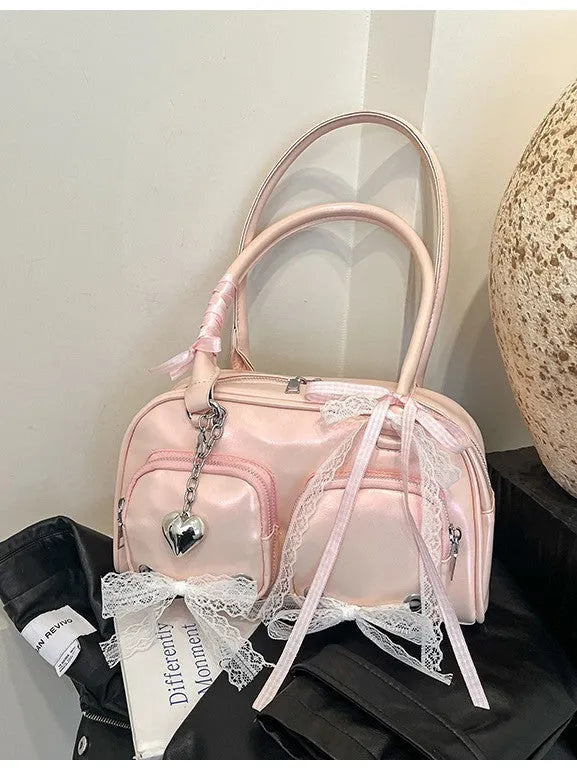 Horizontal square shoulder bag in soft PU material with double straps and internal phone compartment