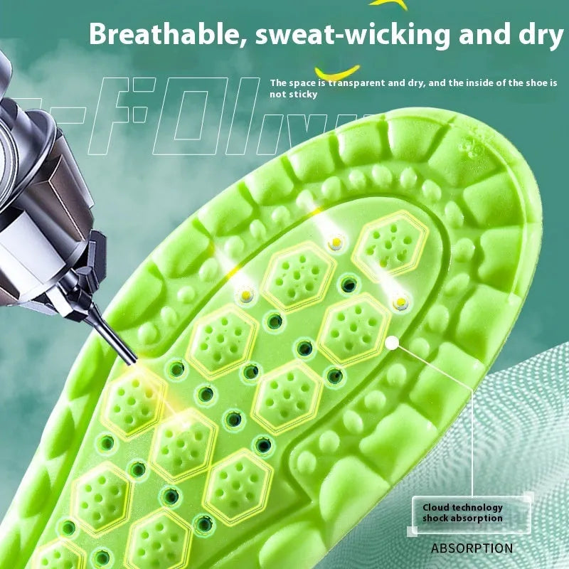 Green PU air cushion sports insole with shock absorption and argy wormwood layer