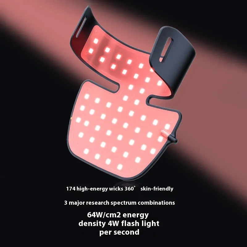 Four-color LED photon mask for home use, infrared light therapy, black model with neck care panel