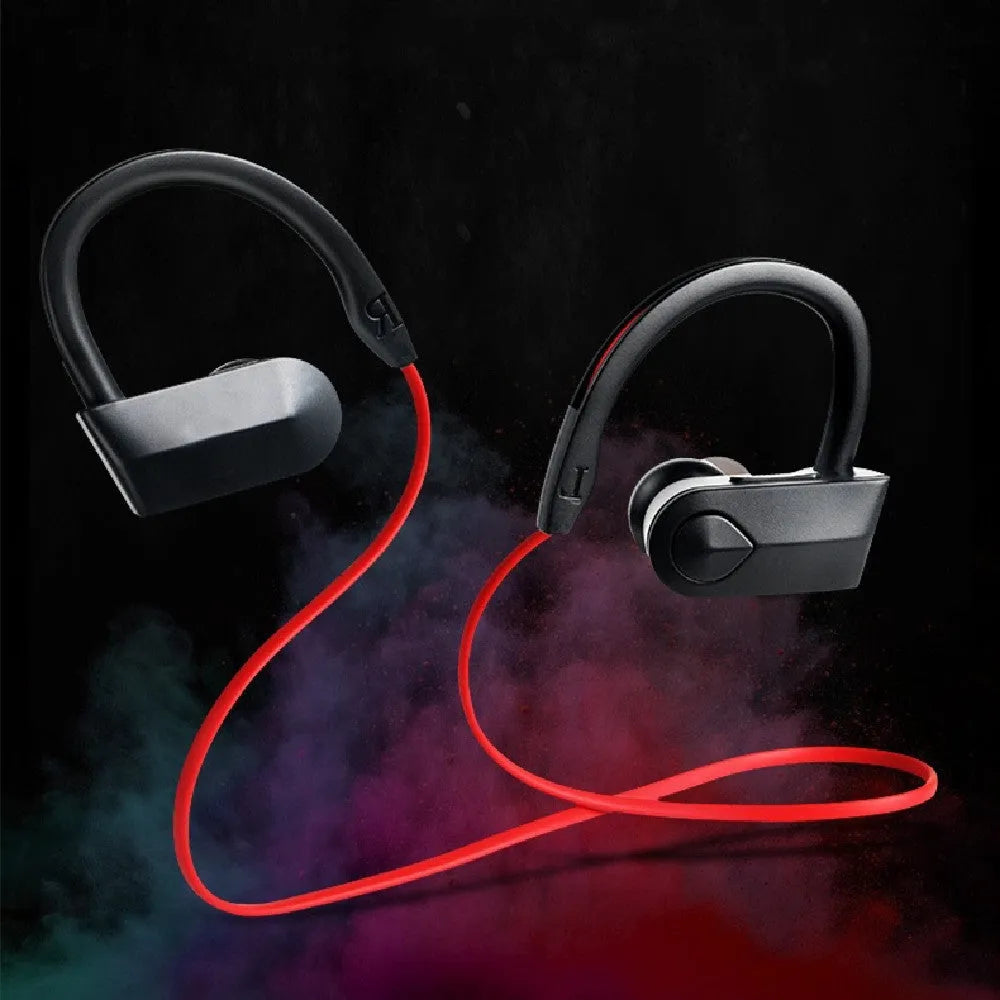 Wireless neck mounted Bluetooth earphones in black blue red colours