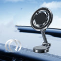 Car mobile phone holder with adjustable bracket and magnetic mount in black and silver colours