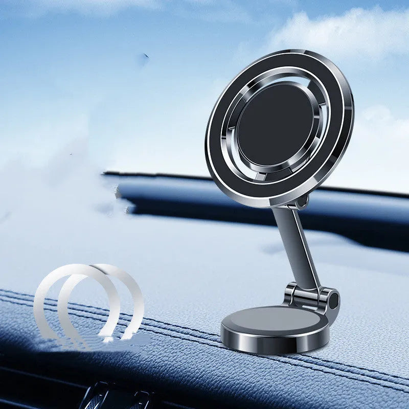 Car mobile phone holder with adjustable bracket and magnetic mount in black and silver colours