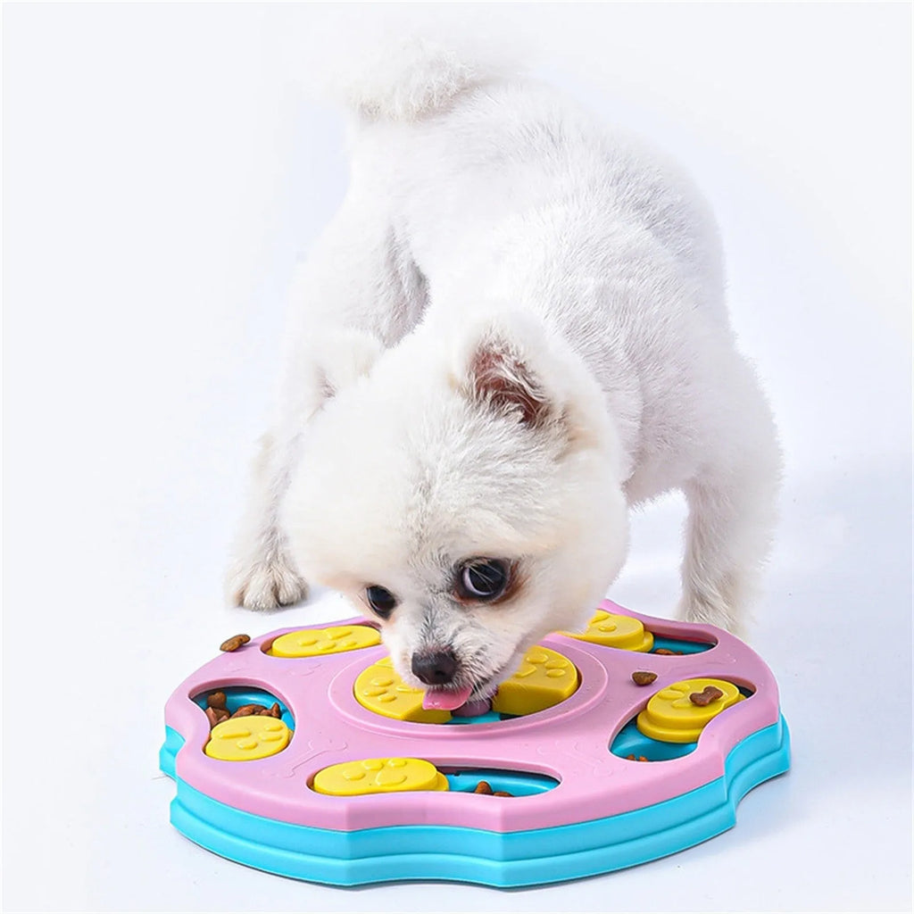 Blue durable dog puzzle feeder toy for aggressive chewers, shown as a 2-in-1 interactive food box and game.
