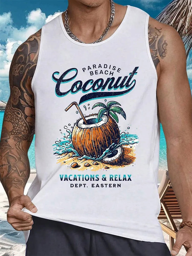 Men's solid colour polyester sleeveless vest or tank top on a hanger.