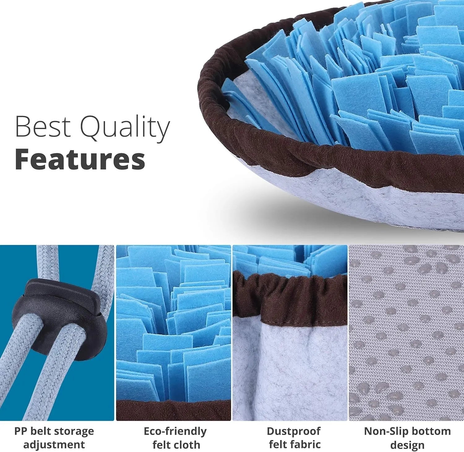 Adjustable fleece snuffle mat for dogs in blue, with non-slip base, 30cm diameter, for slow feeding and mental enrichment