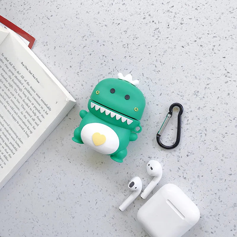 Green silicone case with cartoon animal design for Apple AirPods 1st and 2nd generation
