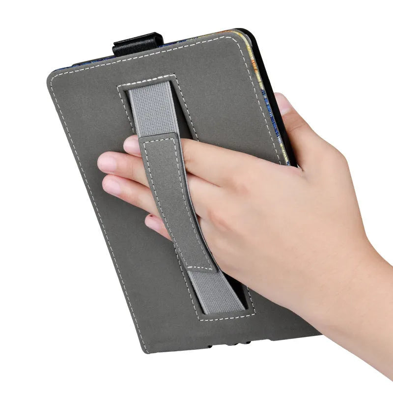 Printed TPU protective case for 6-inch Kindle showing artistic design options and bracket-style construction