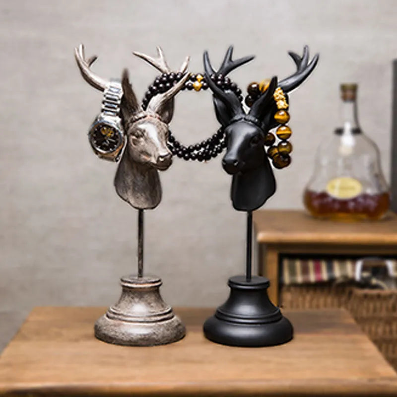 Handcrafted natural resin animal sculpture for home décor in black, white, or wood colour, 32cm tall.