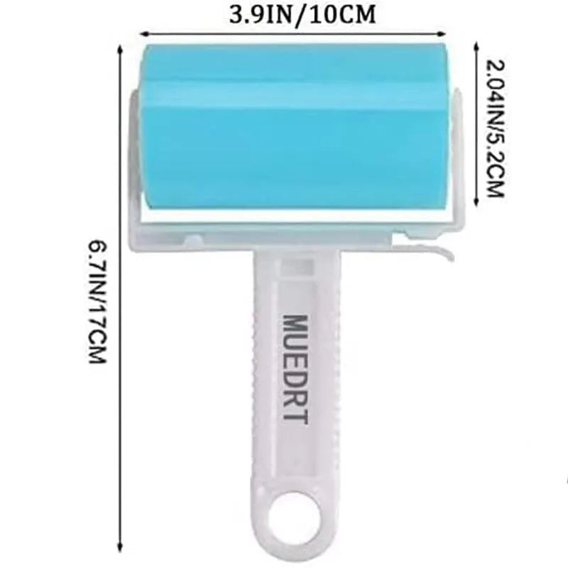 Reusable washable lint roller with protective cover for pet hair removal.