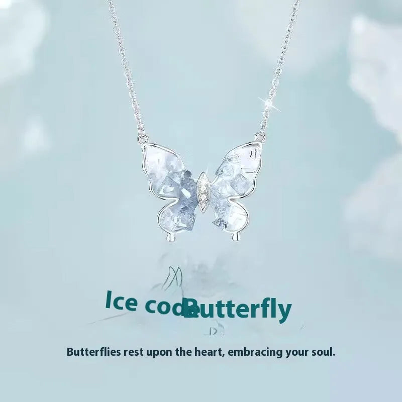 Silver butterfly necklace with adjustable O-ring chain for women