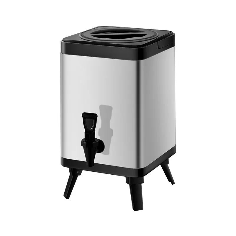 Silver stainless steel cold insulation barrel with square lock mechanism, 8 litre milk tea storage container