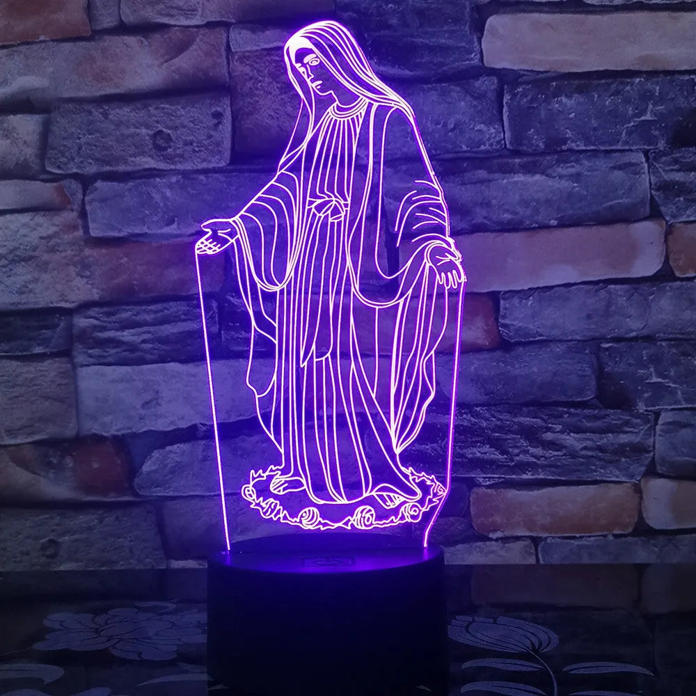 3D LED kids night light with colourful ring pattern, USB cable, and touch-sensitive base on a table.