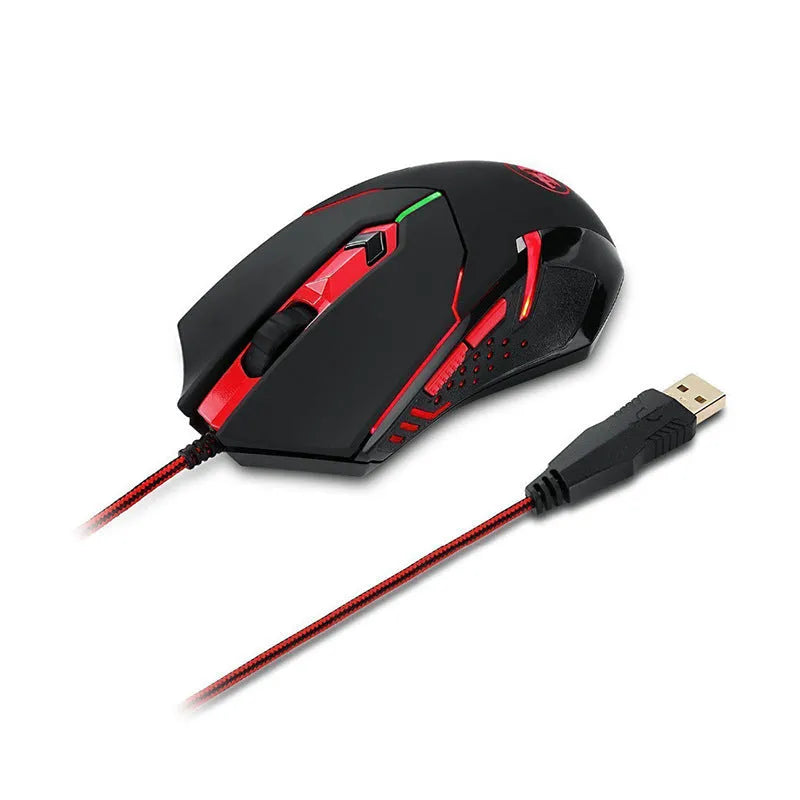 USB wired optical mouse black red with ergonomic design and 6 buttons for desktop computers