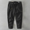 Men's solid cotton casual Japanese overalls in khaki with elastic waist and loose fit