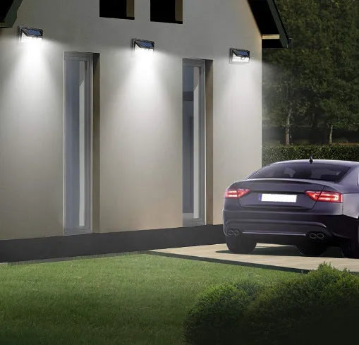 Black outdoor solar sensor light with monocrystalline panel, 172 x 115 x 50mm, wall mounted