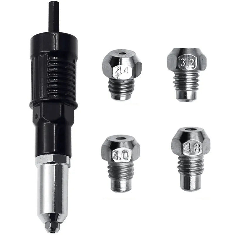Black metal electric drill rivet gun measuring 173mm long with alloy steel forged head.