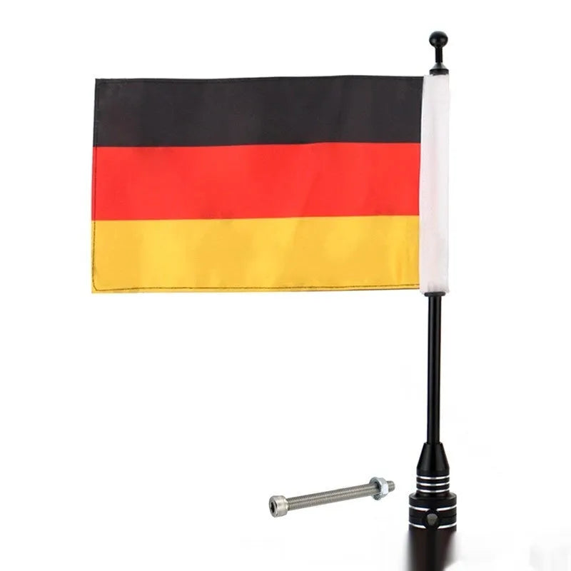 Motorcycle side box flagpole bracket in black or silver for luggage rack accessory mounting
