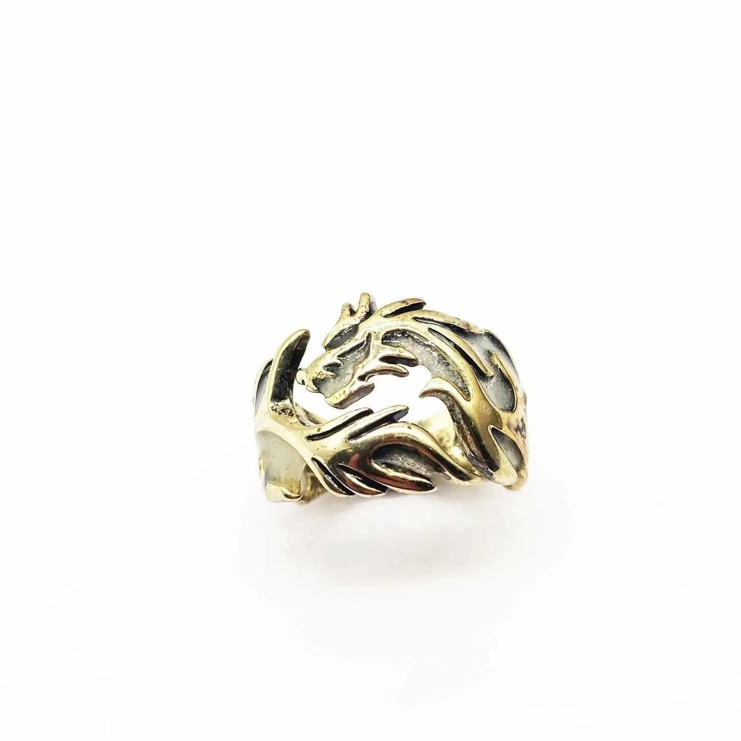 Adjustable opening Chinese dragon pattern ring in blue green colour with archaism silver electroplated finish
