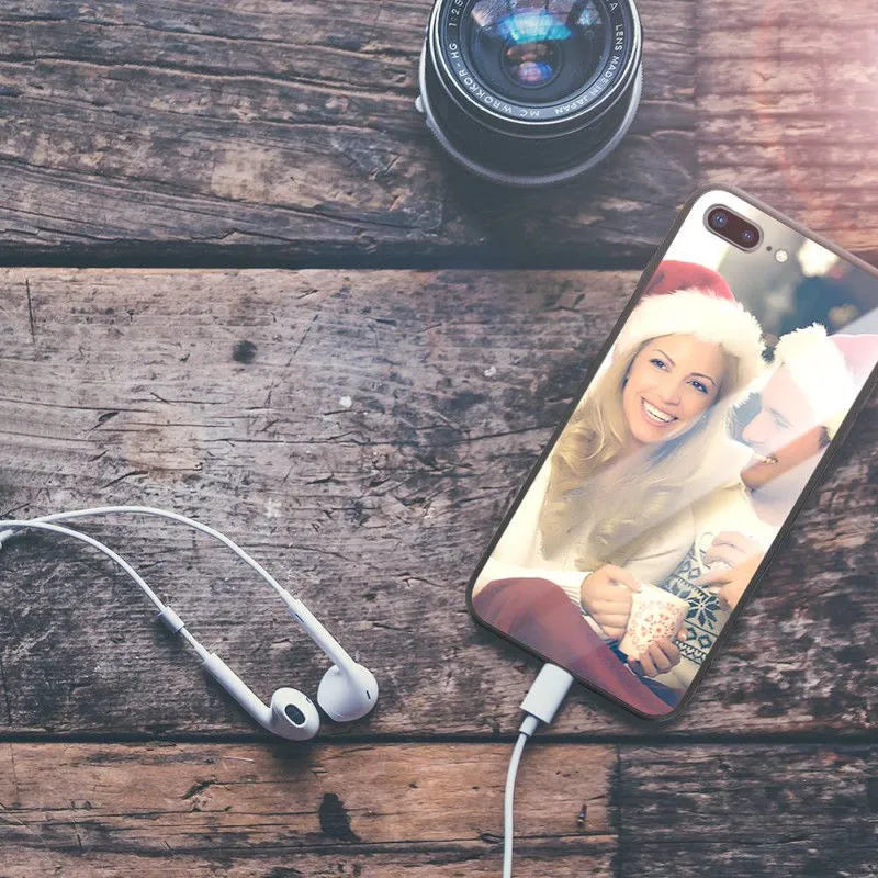 A patterned smartphone case for iPhone with a raised edge around the camera and screen.