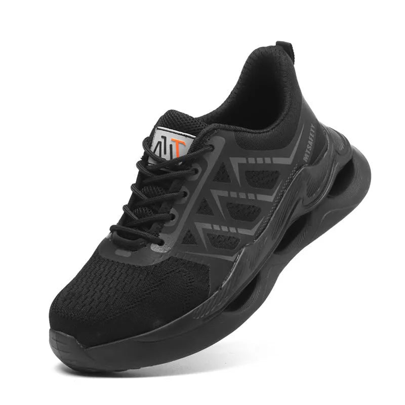 Lightweight steel toe cap labour protection shoes in 9311 Black with flat knitted upper and rubber sole