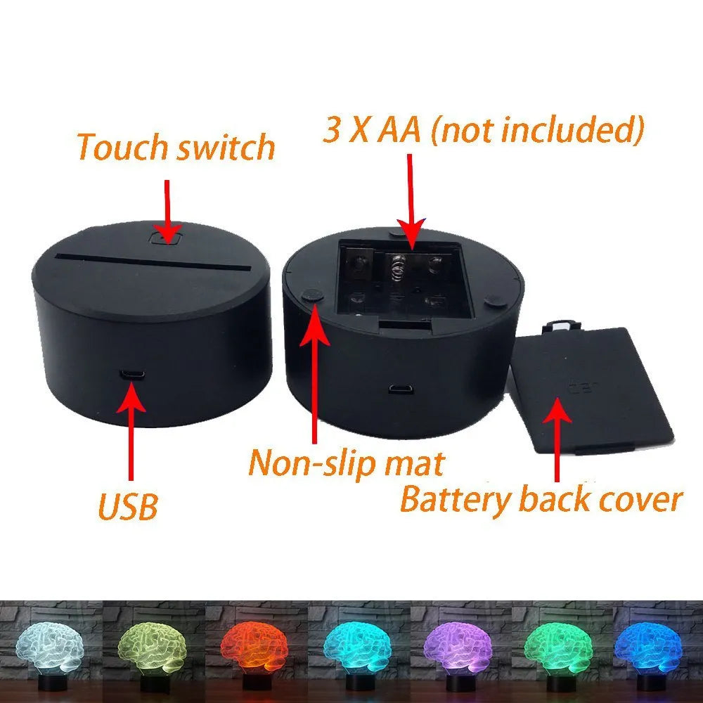 3D acrylic illusion desk lamp with LED lighting and remote control on ABS base