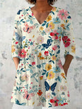Women's slim fit retro print long sleeve top in polyester, shown in one of twelve available colour styles.