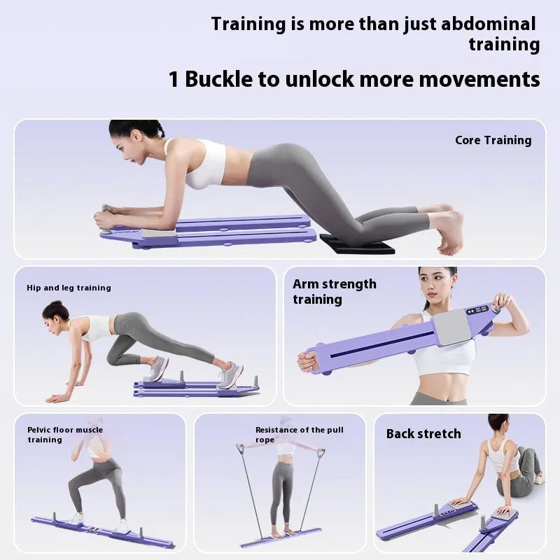 A purple multifunctional split skiing machine trainer, an 85cm long PP supine board for home fitness exercises.